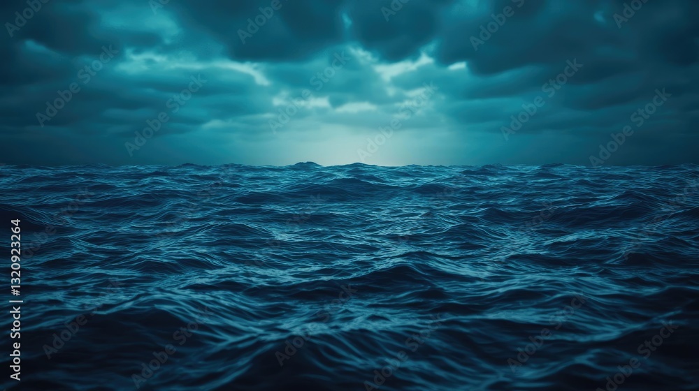 Poster seascape abstract background idea. a dramatic view of dark ocean waves under a cloudy sky during twi