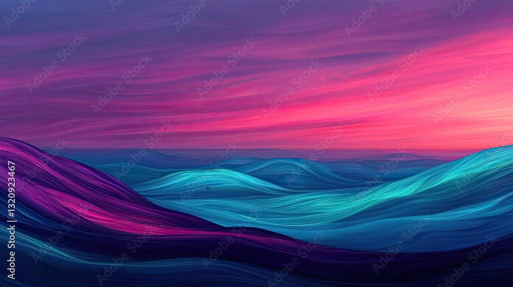 Poster seascape abstract background idea. abstract ocean waves illuminated by sunset colors in vibrant hues