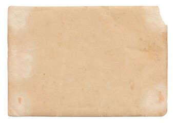 Vintage background of old ancient torn paper texture with spots. Old paper as background. Interesting texture of old yellowed paper slightly damaged by mold. Unique vintage texture of old paper.