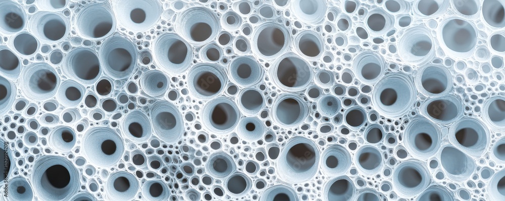 Poster material science composites concept. bubbles and foam texture on a light background.