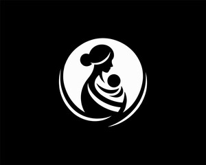 Obraz premium Happy Mother's Day Logo Design Vector Template. Silhouette Mother and Child Logo.