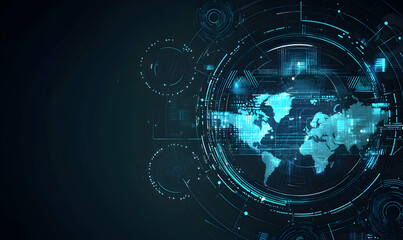 Obraz premium Modern tech background highlights futuristic business concepts with dynamic spheres and circles, symbolizing worldwide interconnectedness.
