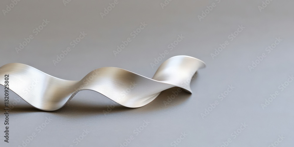 Poster material science composites concept. silver ribbon on a smooth surface.