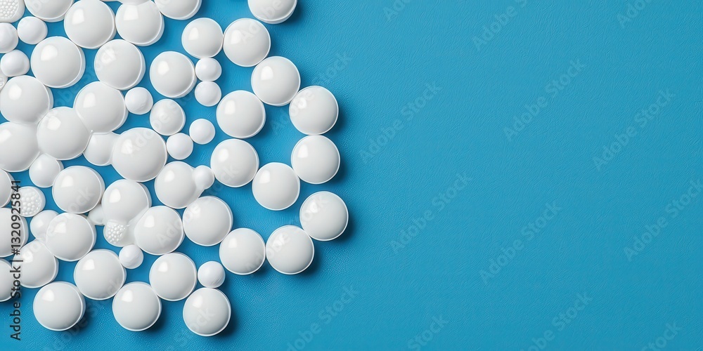 Aufkleber material science composites concept. white circular objects scattered on a blue background.