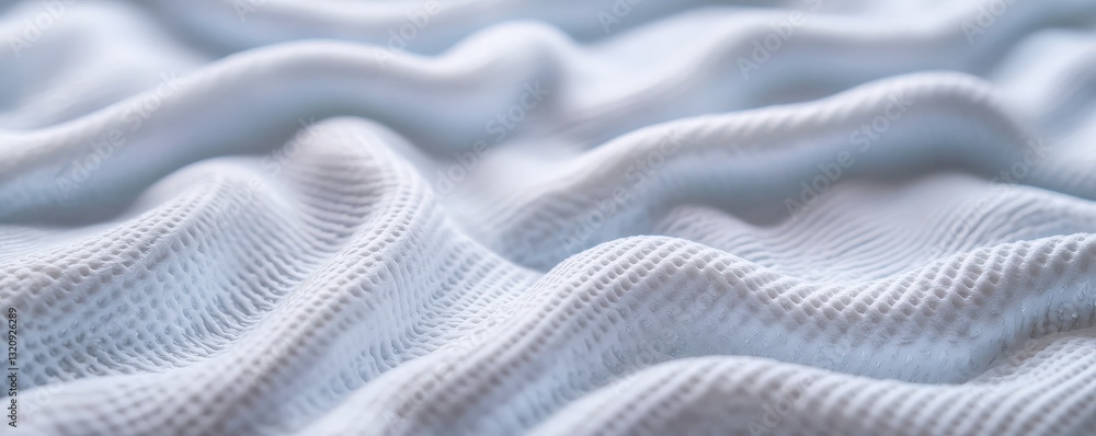 Poster material science composites concept. soft white fabric with gentle waves and texture.