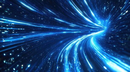 Obraz premium Dynamic Light Path Through Space with Blue Glow and Bright Effects