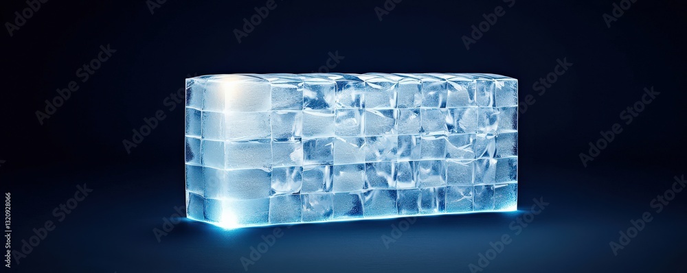 Poster material science composites concept. transparent ice block on a dark background.