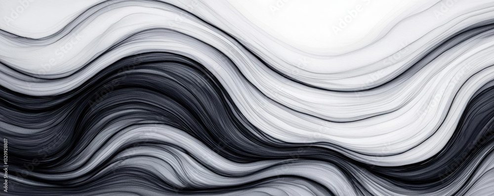 Poster Ink illustration abstract background concept. Abstract black and white wavy lines creating a sleek, modern design suitable for backgrounds.