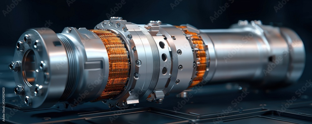Poster material science composites concept. close-up of a metallic mechanical component with intricate deta