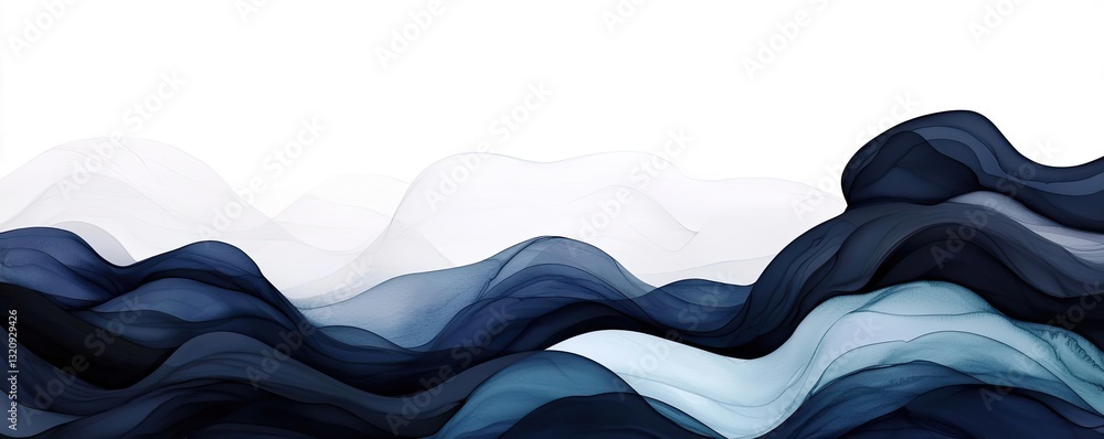 Aufkleber ink illustration abstract background concept. abstract waves in blue and white tones creating fluid 