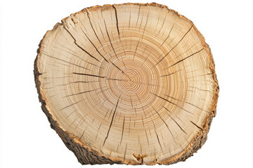 Fototapeta premium Close-up of a tree stump showing growth rings and natural wood texture. isolated on white background.