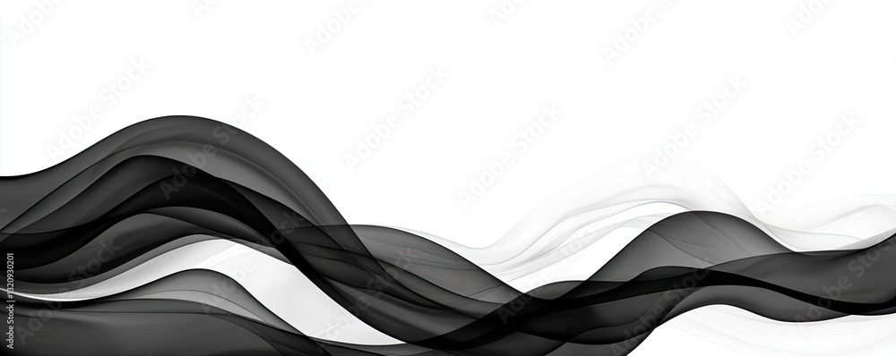 Aufkleber Ink illustration abstract background concept. Elegant black and white abstract waves creating a sense of movement and flow.