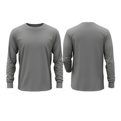  Gray long-sleeve T-shirt template, front and back view, isolated on a transparent background PNG  