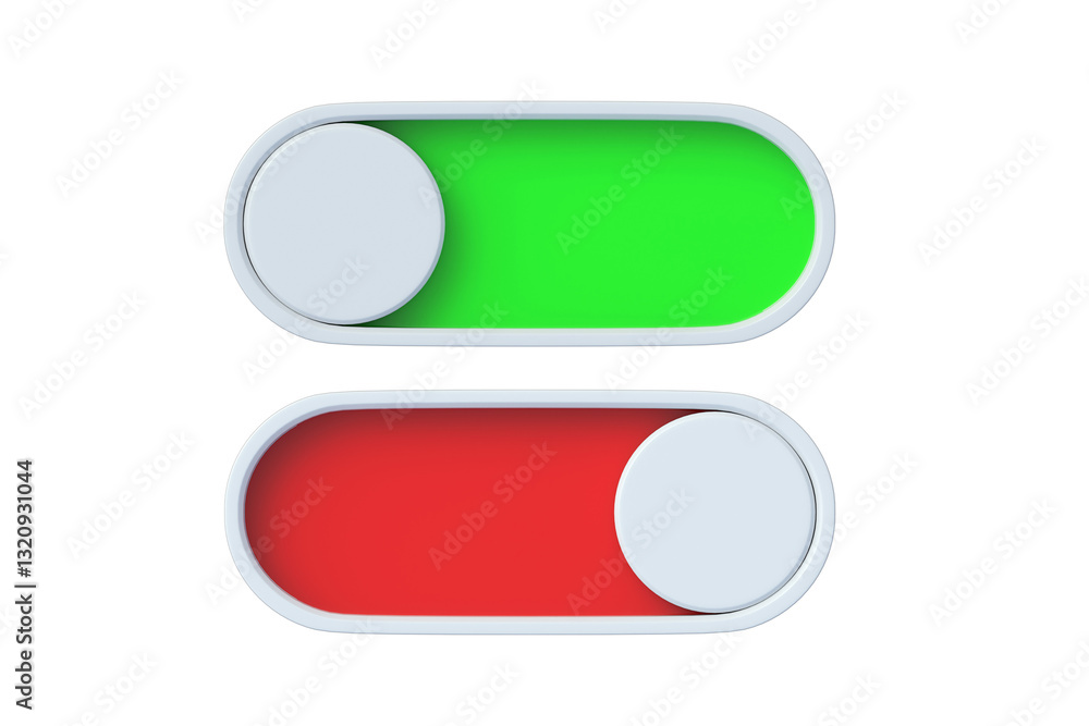 Wall mural two modern toggle switches isolated on white background. top view. 3d render