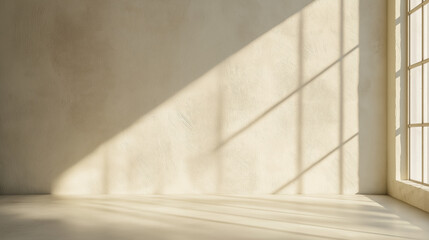 Obraz premium Sunlit minimalist interior background for branding, presentations, and design mockups. Copy space