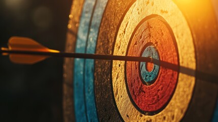 Arrow hitting the center of a target in an archery competition