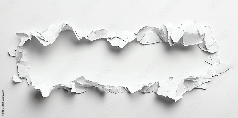 Poster torn white paper frame with rough edges on a plain surface