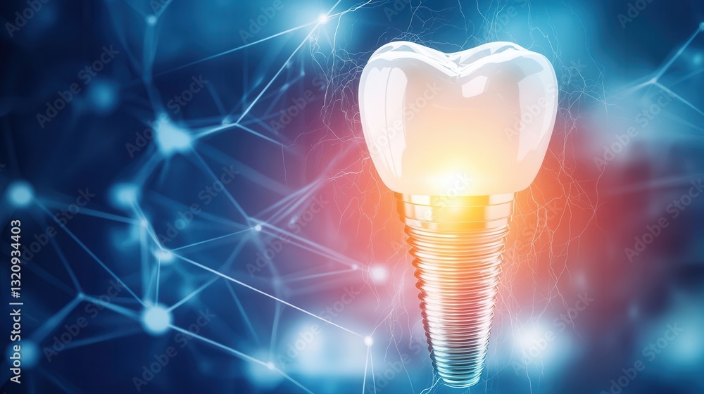 Poster bright abstract background illustrating the rapid healing process of dental implants with a lightnin