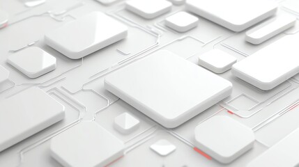 Abstract White Circuit Board Background with Rectangular Shapes and Lines