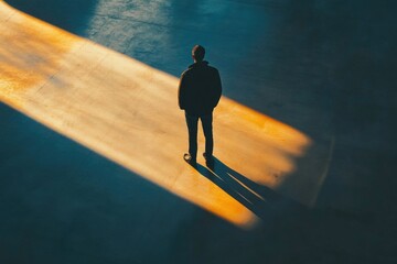 A person riding a skateboard in an urban parking lot setting, ready to take off