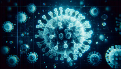 Obraz premium Medical science X-ray style scientific visualization of virus-like particles, showing internal structures with a tra4