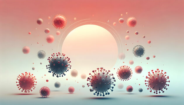Medical science Minimalist digital illustration of virus-like particles floating in a soft gradient background, emph4 - Powered by Adobe