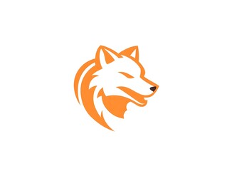 Isolated Orange Wolf Animal Head Face Icon Logo Symbol