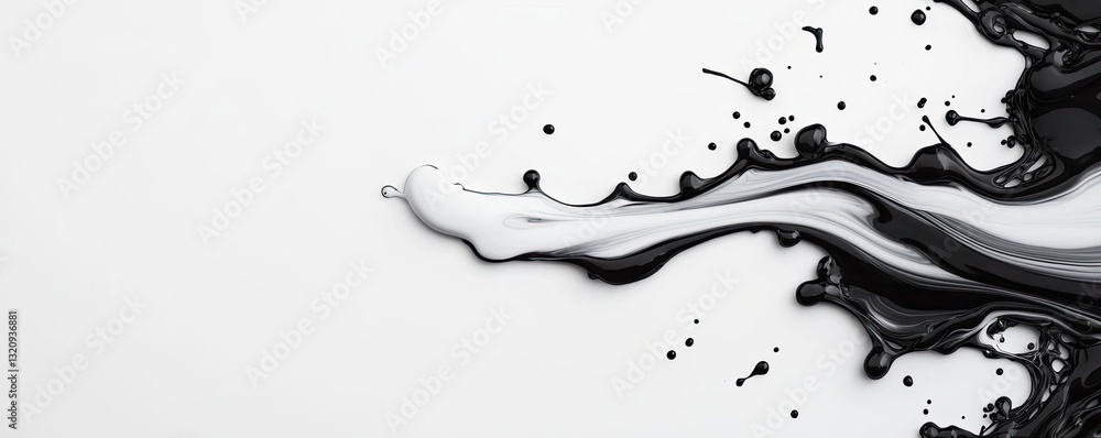 Poster Ink illustration abstract background concept. Abstract swirl of black and white paint creating a dynamic visual effect.