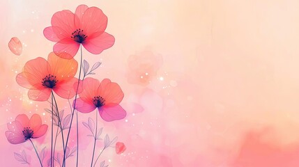 Fototapeta premium Floral illustration abstract background concept. Beautiful watercolor flowers with a soft abstract background in gentle pink hues.