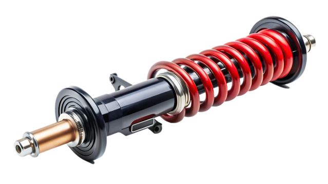 Red Coil Spring Shock Absorber – Isolated on White Background as Transparent. PNG. AI GENERATED