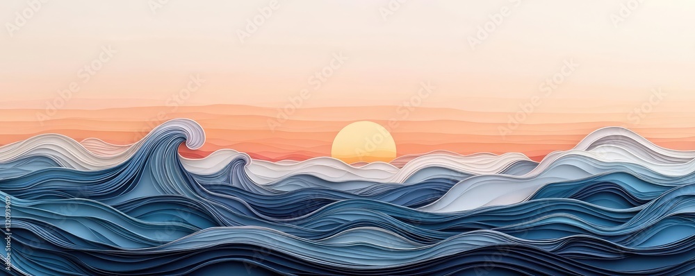 Poster seascape abstract background idea. stunning waves and sunset create tranquil ocean scenery in vibran
