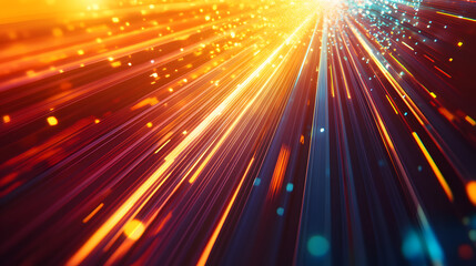 Fototapeta premium Colorful abstract visualization of solar panels with rays of sunlight, representing modern energy and renewable resources.