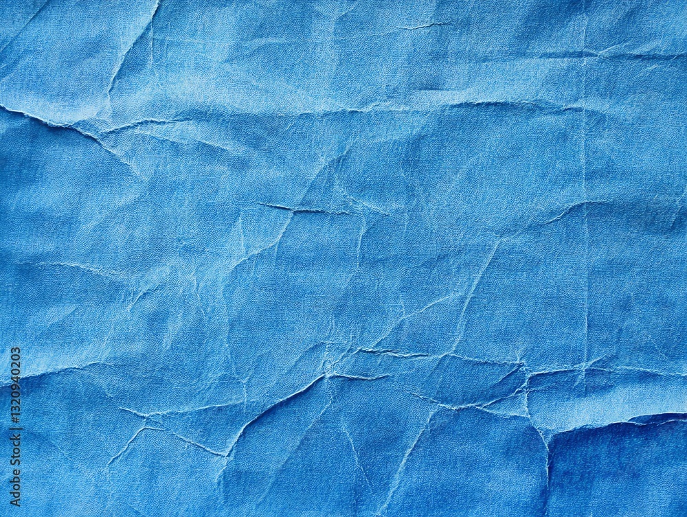 Poster crumpled blue fabric texture background with highlighted folds and shadow