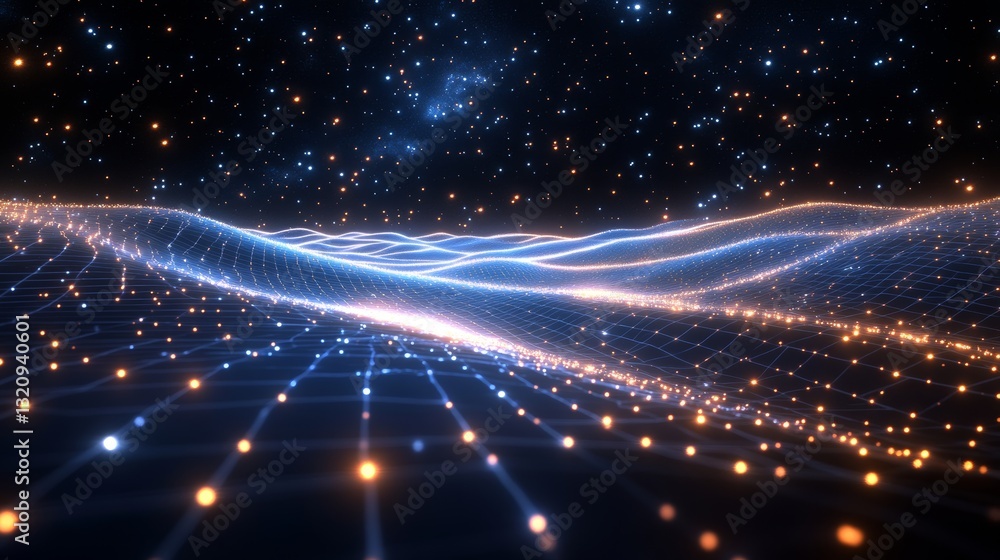 Canvas Prints abstract futuristic technology background, digital landscape of grid and waves, data network