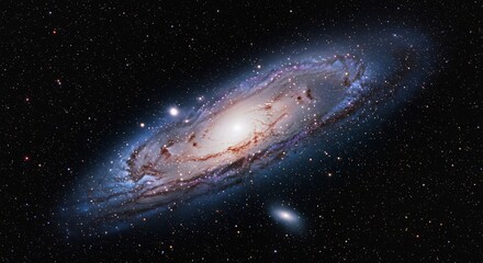 Obraz premium Majestic Spiral Galaxy Swirling Softly in Dark Space. AI Generated