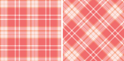 Spring Soft Very Light Pink & Bright Peach Seamless Tartan Fabric Design