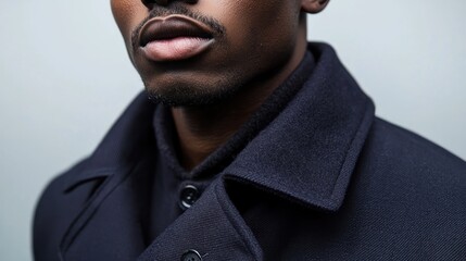 Fototapeta premium Close-up of a Man's Dark Navy Peacoat Collar