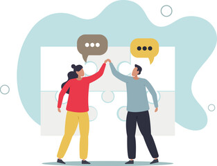 Success communicate, discussion or interview, achieve business agreement, solution or partnership deal, perfect match connection concept,flat character life .