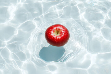 Red apple floating in water
