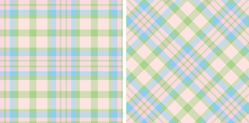 Spring Seamless Tartan featuring Pastel Mint Green and Rich Pale Pink Fabric Design