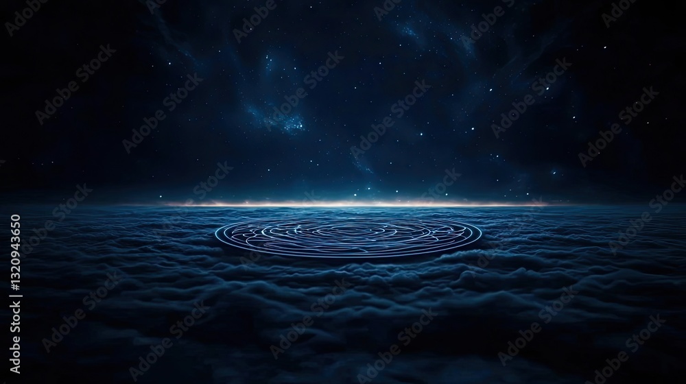 Aufkleber seascape abstract background idea. a serene view of swirling clouds under a starry night sky, evokin
