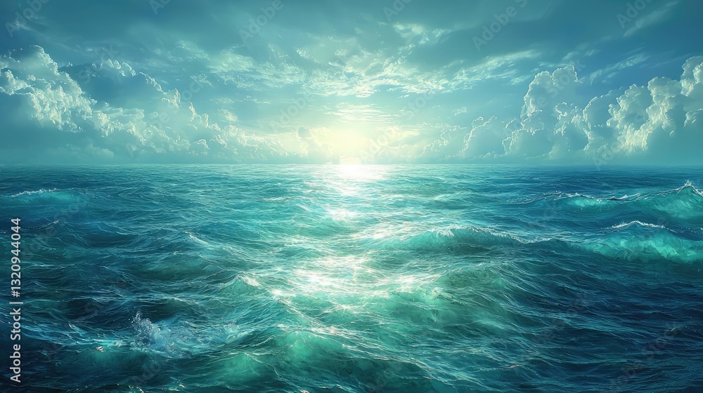 Aufkleber seascape abstract background idea. serene ocean view at sunrise with soft waves and vibrant sky colo