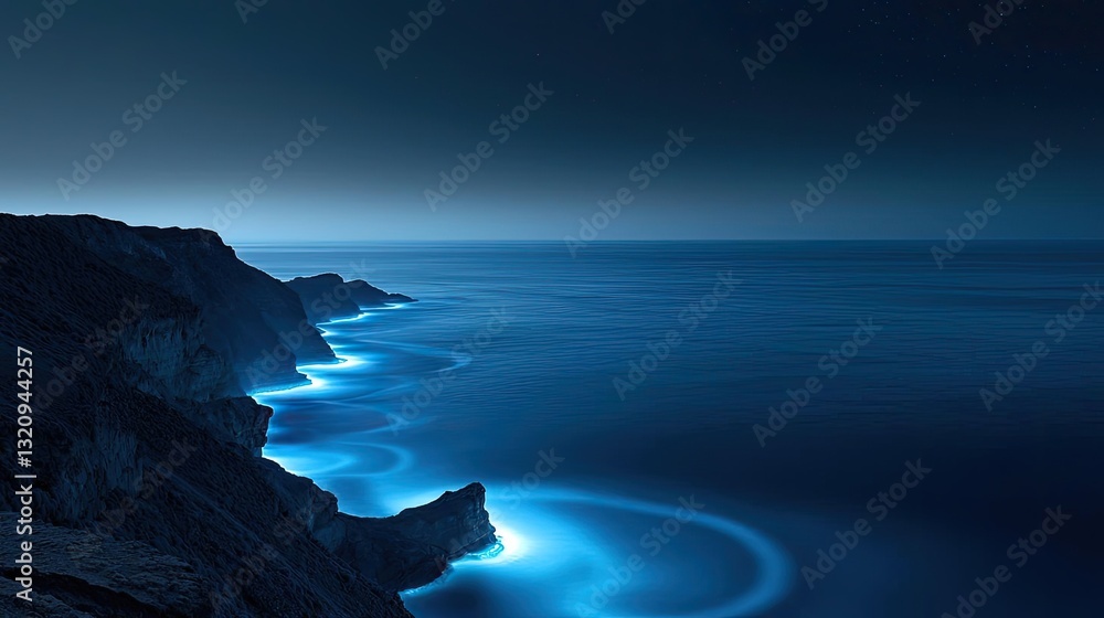Aufkleber seascape abstract background idea. serene ocean view at night showcasing shimmering blue waves and t
