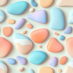 Obraz premium Seamless Minimalist 3D Patterns Colorful smooth stones on a light background.