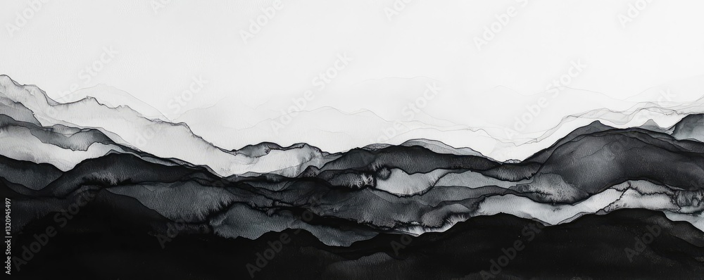Poster ink illustration abstract background concept. a serene monochrome landscape depicting gentle mountai