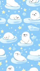 Naklejka premium Captivating pattern of polar bears in a winter wonderland, showcasing their majestic presence on the icy landscape