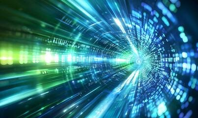 Fototapeta premium Starburst-like tunnel in an abstract tech scene, creating a dynamic atmosphere for technology and science showcases.