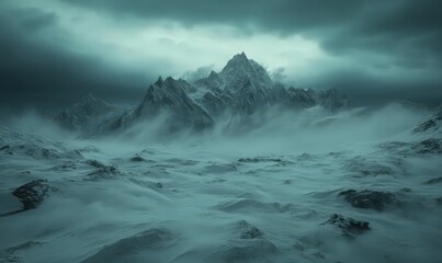 Fototapeta premium Stormy Winter Mountain Landscape Teal and Gray Tones