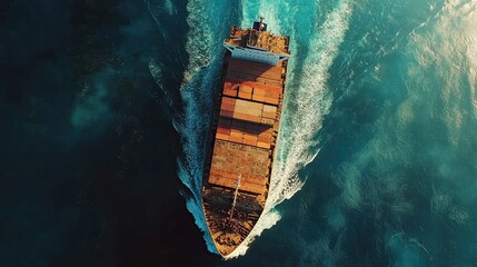 Obraz premium Aerial view of container cargo ship: Ships carrying goods across the sea, representing global trade and logistics. (Generative AI)