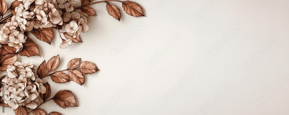Poster ink illustration abstract background concept. elegant dried flowers with soft leaves on a minimalist